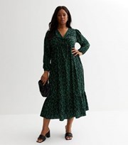 New Look Curves Green Ditsy Floral Twist Front Midi Dress